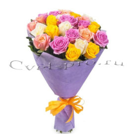 Букет Чистое поле, купить цветы Тольятти, доставка цветы Тольятти, разноцветная роза, Cvet-pro