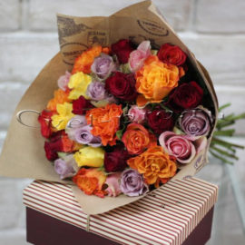 Букет Радуга, купить цветы Тольятти, доставка цветов в Тольятти, разноцветная роза, Cvet-pro