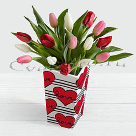 Букет 15 разноцветных тюльпанов • Купить цветы Тольятти